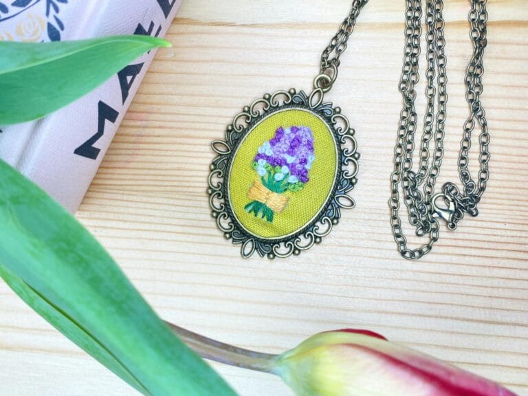 vintage pendant and a tulip on a the desk