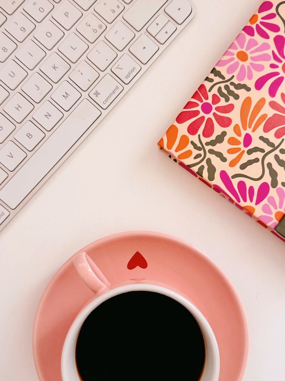 vibrant home office decor with coffee and planner