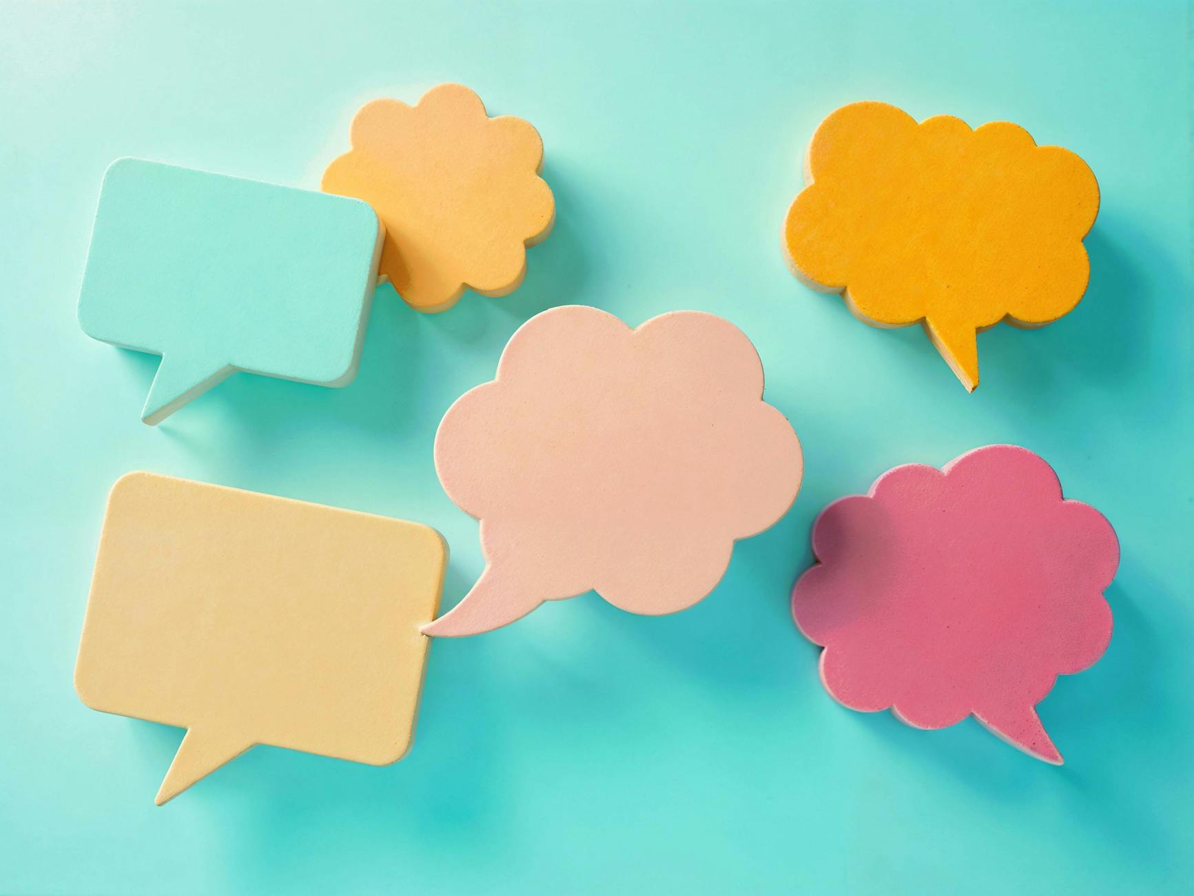 colorful speech bubbles on blue background