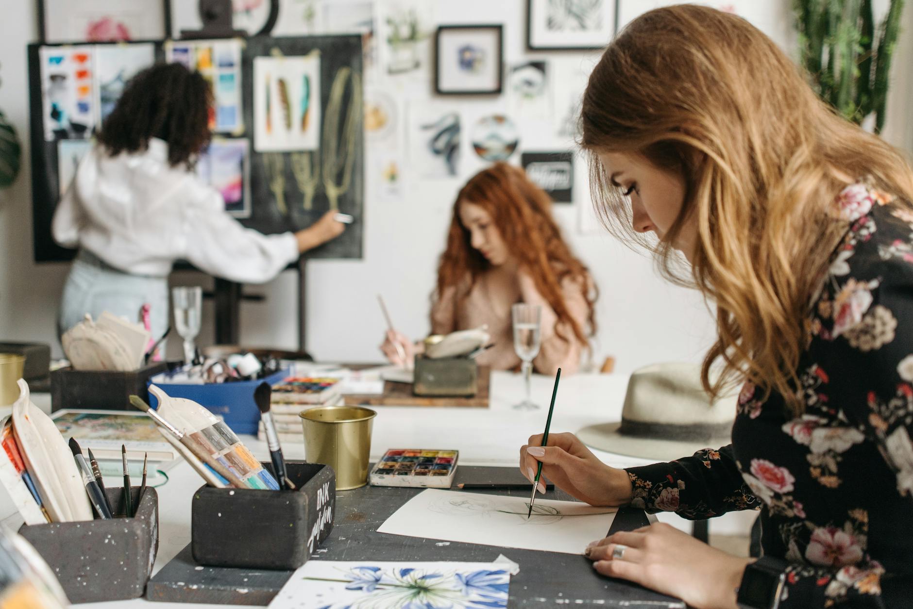 women in a painting workshop