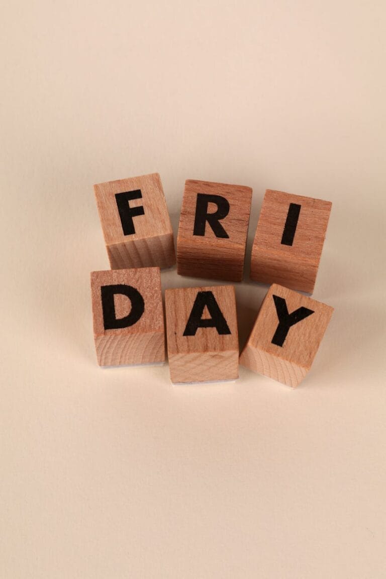 wooden block letters spelling friday